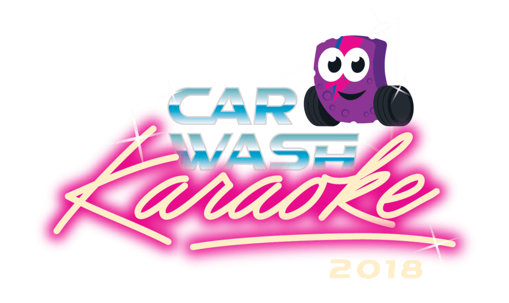 Car Wash Karaoke 2018 logo in neon letters.